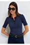 Buttoned Navy Blue T-Shirt Fitted / Bodycon Cut 1614115-87524 - 2