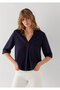 Navy Blue Blouse with Stitching Detail 1211611-91598 - 2