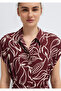 Printed Burgundy Buttoned Dress 1310673-91611 - 7