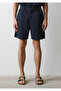 Linen Blend Navy Blue Chino Shorts 0410345-86623 - 3