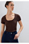 Textured Semi-Buttoned Brown T-Shirt Fitted / Bodycon Cut 1614008-70236