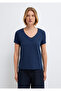 V-Neck Navy Blue Basic T-Shirt Slim Fit / Narrow Fit 1614176-70497 - 4