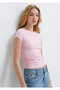 Pink Basic Crop T-Shirt Fitted / Bodycon Cut 1613942-89200 - 2
