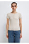 Half Button Beige Basic T-Shirt Fitted / Bodycon Cut 1613806-80084 - 4