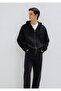 Black Hooded Basic Sweatshirt - Zipper Detailed 0S10277-900