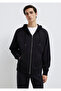 Black Hooded Basic Sweatshirt - Zipper Detailed 0S10277-900 - 2