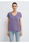 V-Neck Purple Basic Viscose T-Shirt Regular Fit 167714 -70608 - 3