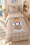 Teddy and Plaid Patterned Single 160X220 cm Welsoft Double-Sided Silicone Quilt and Sleeping Set