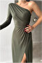 Women's modern style satin one-shoulder maxi evening gown - 7