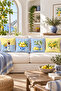 Yellow Blue Lemon and Figure Patterned Set of 4 Decorative Suede Throw Pillow Covers - 2