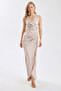 Double V-Neck Satin Double-Breasted Maxi Dress