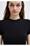 Black Basic T-Shirt Crop / Short Cut 1600814 -900 - 7