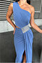 Women's Glamorous Sandy Fabric One-Shoulder Fish-Cut Evening Dress - 8