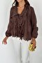 Women's V-Neck Organic Fabric Transparent Buttoned Ruffle Blouse - 2