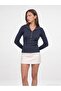 10686 Stand Collar Snap Fastener Sweater-Indigo - 3