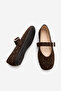 Women's Blunt Toe Buckled Studded Ballerinas Velona Brown Suede - 8