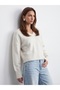 10645 V-Neck Soft Textured Knitwear Sweater-Ecru