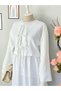 Women's Linen Blouse Skirt Set Crew Neck Tie-Detail Elastic Waist Casual Comfortable Modest Two-Piece Set - 6