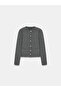 60935 Crew Neck Sequined Glitter Buttoned Knitwear Cardigan-Smoked - 6