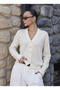Cream V-Neck Gold Buttoned Knitwear Cardigan - 2