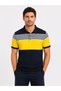 Men's Pique Fabric Striped Polo Collar T-Shirt Short Sleeve Summer T-Shirt - Navy Blue - 3