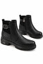 Contesa side buckle zippered women's genuine leather boots black skin - 3