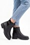 Contesa side buckle zippered women's genuine leather boots black skin - 4