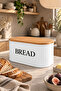 Metal Bread Box with Wooden Lid White Bread Container Countertop Bread Storage Box - 3