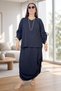Ruched V-Neck Blouse with Elastic Waist and Drawing Detail on the Sides, Skirt in Bubble Fabric, Two-Piece Set - 6