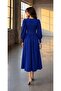 V-Neck Button Detailed Waist-Fitted Cobalt Blue Long Dress 582785 - 5