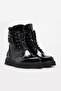 Genuine Leather and Fur Black Patent Leather Women's Classic Boots 657Sza2506 - 4