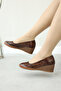 Genuine Leather Tan Crocodile Women's Wedge Heel Shoes 411Za291