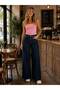 Bol Paça Jeans, High Waist Flexible Soft Fabric Palazzo Jeans - Dark Navy Blue - 2