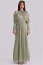 Volan and Stone Detailed Pleated Yoryo Silk Hijab Evening Dress Light Green 1260 - 3