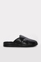 Genuine Leather Furry Black Men's Flat Slippers 733MA0025
