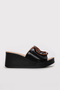 Genuine Leather Black Patent Leather Women's Wedge Heel Slippers 275Za2039Dlg