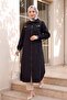 Long Denim Jacket with Pearl Shoulders and Ribbed Zipper Closure - 5