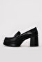 Genuine Leather Black Women's Thick Heeled Shoes 281Za2405 - 2