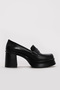 Genuine Leather Black Women's Thick Heeled Shoes 281Za2405