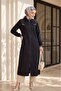 Long Denim Jacket with Pearl Shoulders and Ribbed Zipper Closure - 3