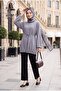 Half-High Collar Sweatshirt with Elasticated Skirt and Lace-Up Waist - Light Gray - 5