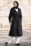 Stripe Pattern Trench Coat - Black
