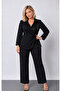 Women's Plus Size Double Breasted Lapel One Direction Sequin Detailed Long Sleeve Evening Dress Suit 24717 - 3
