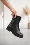 Women's Leather Textured Thick Serrated Sole Lace-Up and Zippered Daily Boots - 4