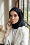100% pure silk twill scarf black 90x90 – solid color with a crisp texture, hand-sewn - 3