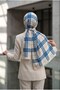 Crepe Shawl 75X195 Cream Indigo Plaid Patterned Wrinkle-Resistant Women's Shawl - 8