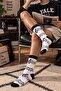 Music Note Patterned Unisex Socks Black White - 2