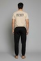Two Threaded Tracksuit Set Printed Beige T-Shirt Black Jogger Pants Men's Home Wear Set - 3