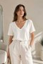 Women's V-Neck White Basic Plain T-Shirt - 5