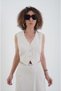 Beige Linen Vest - Mixed Design - 4